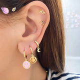 925 Silver Smiley Face Dangle Hoop Earrings for Women Party Jewelry