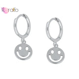 925 Silver Smiley Face Dangle Hoop Earrings for Women Party Jewelry
