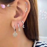 925 Silver Smiley Face Dangle Hoop Earrings for Women Party Jewelry