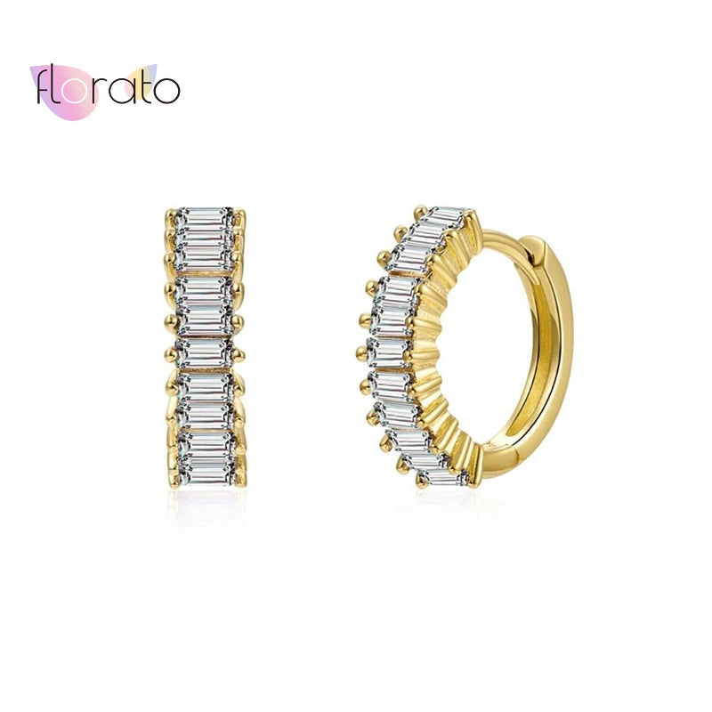 925 Silver White/Black/Green/Purple/Ruby Zirconia Hoop Earrings