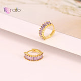 925 Silver White/Black/Green/Purple/Ruby Zirconia Hoop Earrings