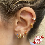925 Silver White/Black/Green/Purple/Ruby Zirconia Hoop Earrings