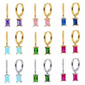 925 Silver Colorful Water Drop Earrings Women Hoop Party Jewelry