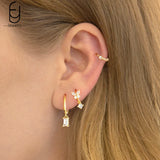 925 Silver Colorful Water Drop Earrings Women Hoop Party Jewelry