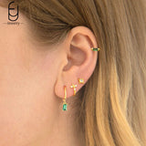 925 Silver Colorful Water Drop Earrings Women Hoop Party Jewelry