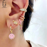 925 Silver Hoop Earrings Pink Crystal Pendant Women's Jewelry