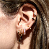 925 Silver Hoop Earrings Pink Crystal Pendant Women's Jewelry