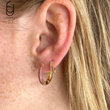 925 Silver Hoop Earrings Pink Crystal Pendant Women's Jewelry