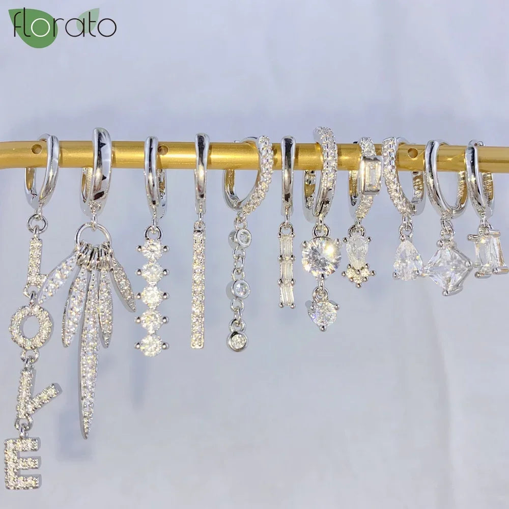 925 Silver Zircon Crystal Hoop Earrings for Women Vintage Wedding Jewelry