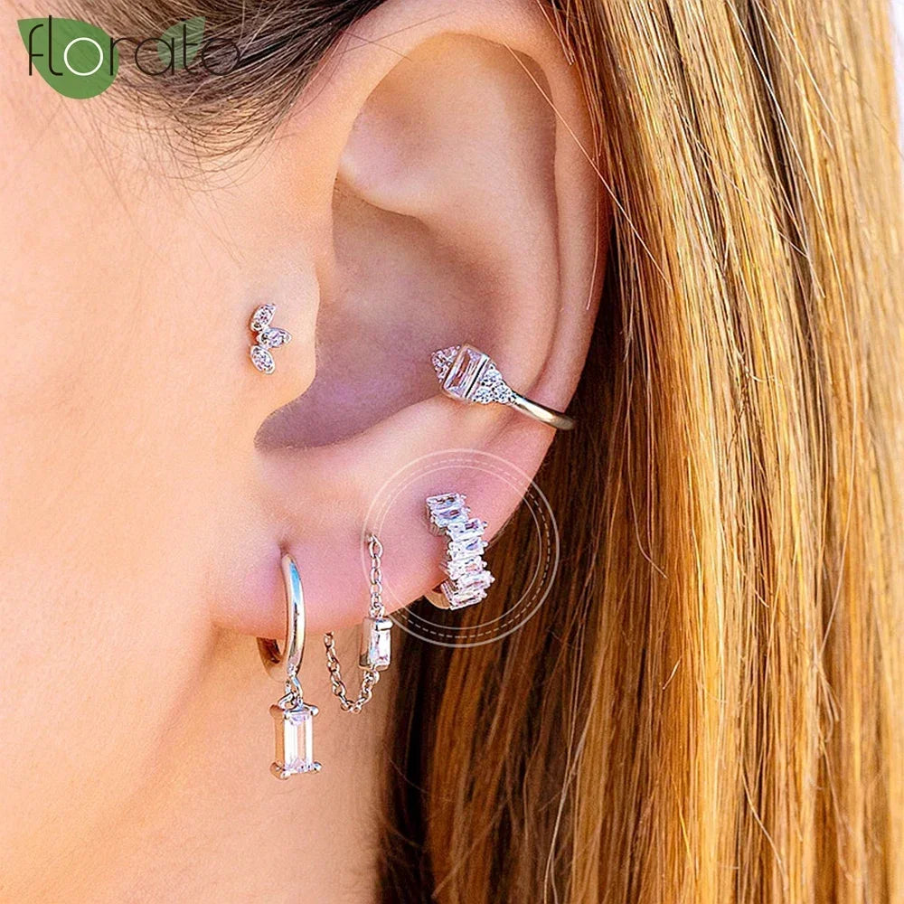 925 Silver Zircon Crystal Hoop Earrings for Women Vintage Wedding Jewelry
