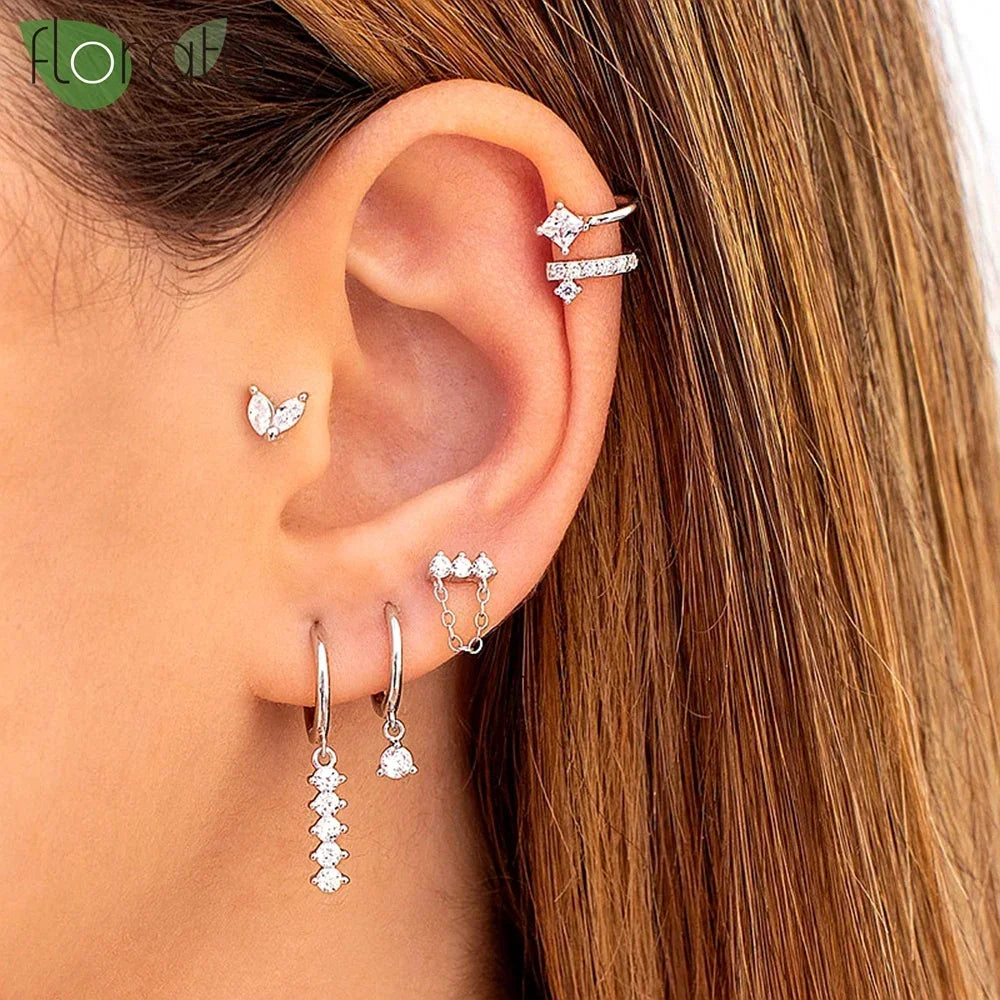 925 Silver Zircon Crystal Hoop Earrings for Women Vintage Wedding Jewelry