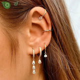 925 Silver Zircon Crystal Hoop Earrings for Women Vintage Wedding Jewelry