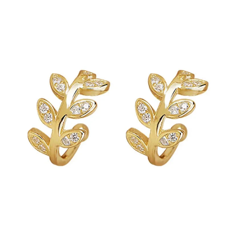 925 Silver Ear Cuff Zircon Clip Earrings Without Piercing Leaf Jewelry