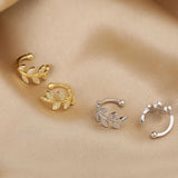 925 Silver Ear Cuff Zircon Clip Earrings Without Piercing Leaf Jewelry