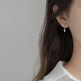 925 Silver Ear Hoop Earrings Zircon Ball Short Buckle Female Jewelry