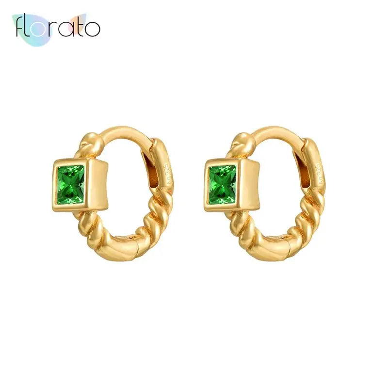 925 Sterling Silver CZ Square Zircon Hoop Earrings for Women