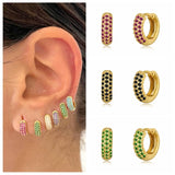 925 Silver Colorful Zircon Hoop Earrings Retro Huggie Party Jewelry