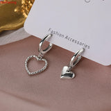 925 Silver Asymmetric Love Hoop Earrings Sweet Heart-Shaped Jewelry