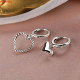 925 Silver Asymmetric Love Hoop Earrings Sweet Heart-Shaped Jewelry