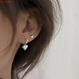 925 Silver Asymmetric Love Hoop Earrings Sweet Heart-Shaped Jewelry
