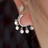 925 Silver Bamboo Big Round Earrings C Circle Charm Stud Party Jewelry
