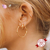 925 Silver Bamboo Big Round Earrings C Circle Charm Stud Party Jewelry