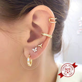 925 Silver Bamboo Big Round Earrings C Circle Charm Stud Party Jewelry