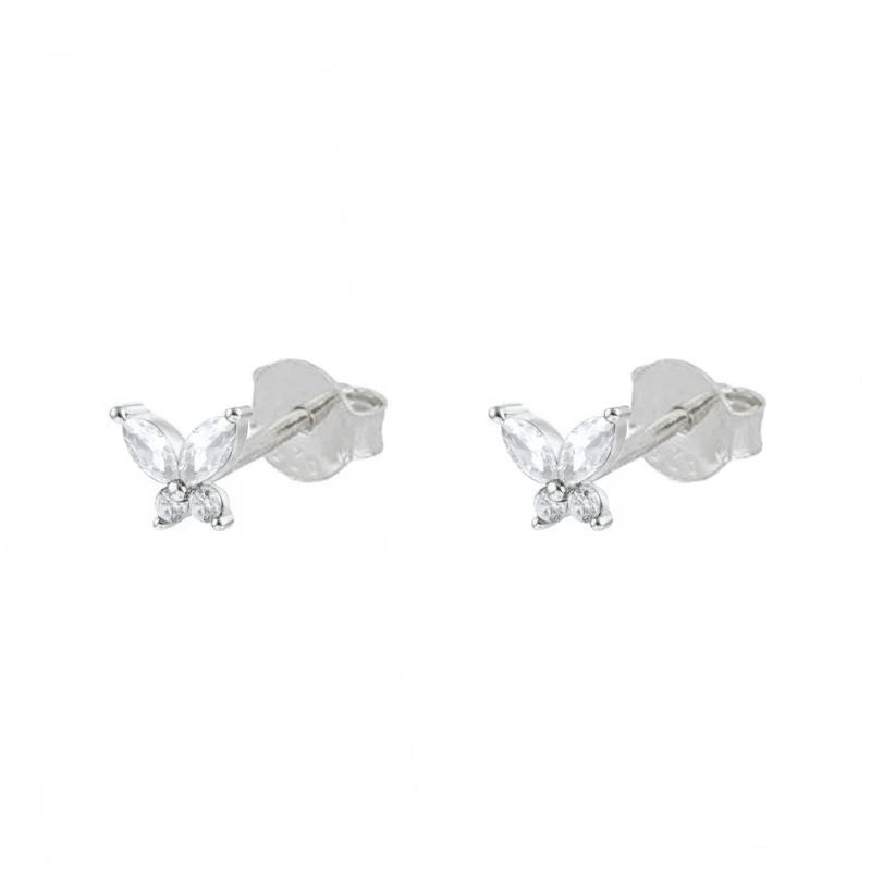 925 Silver Butterfly Stud Earrings with Crystals, Romantic Animal Jewelry