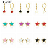 925 Silver Candy Color Star Stud Earrings for Women