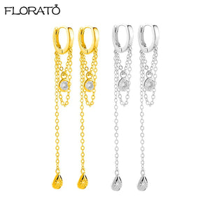 925 Silver Chain Pendant Hoop Earrings with Ear Clips