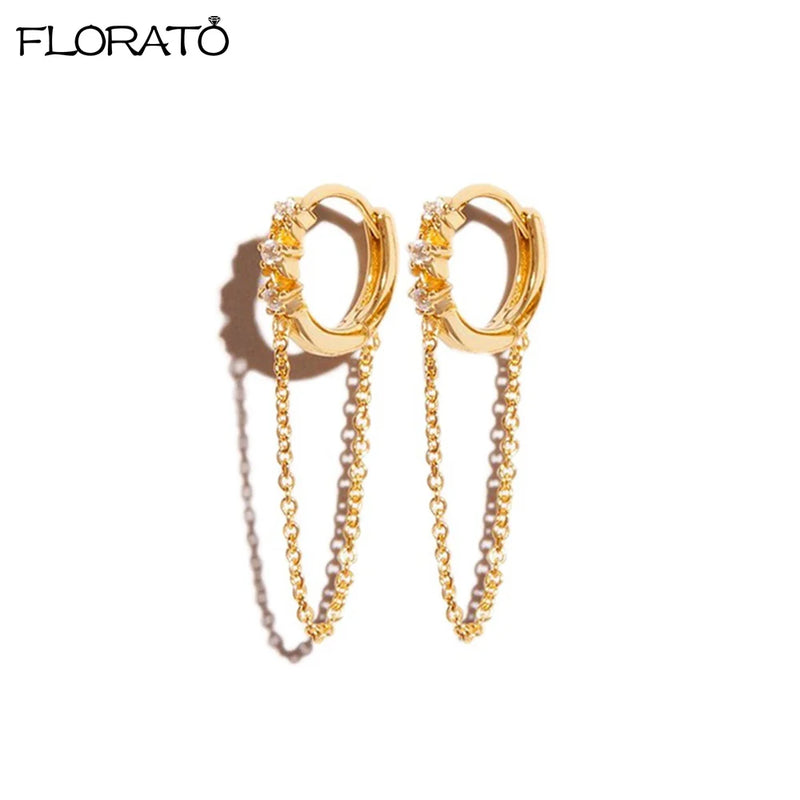 925 Silver Chain Pendant Hoop Earrings with Ear Clips