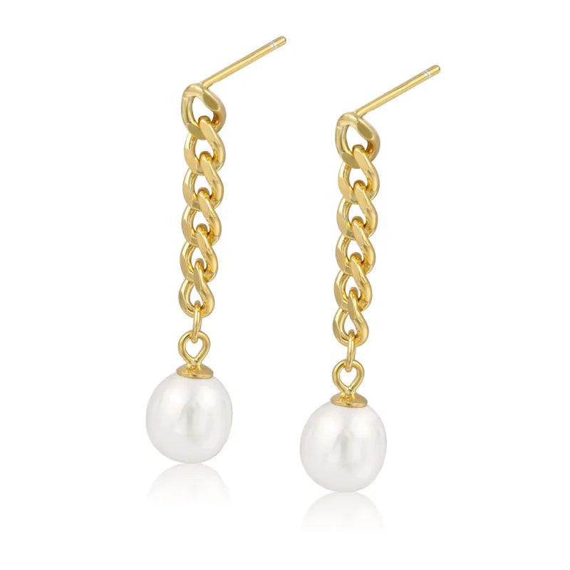 925 Sterling Silver Chain Stud Earrings for Women Geometric Jewelry