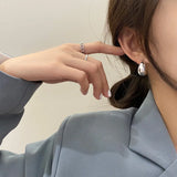 Water Drop Cutout Stud Earrings 925 Silver Chunky Glossy Jewelry