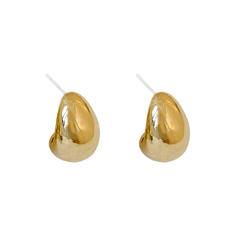 Water Drop Cutout Stud Earrings 925 Silver Chunky Glossy Jewelry