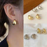 Water Drop Cutout Stud Earrings 925 Silver Chunky Glossy Jewelry