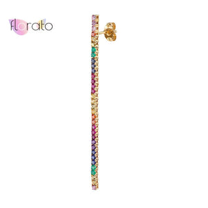 925 Sterling Silver Crystal Rainbow Long Earrings Stud Wedding Jewelry
