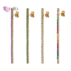 925 Sterling Silver Crystal Rainbow Long Earrings Stud Wedding Jewelry