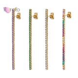 925 Sterling Silver Crystal Rainbow Long Earrings Stud Wedding Jewelry