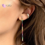 925 Sterling Silver Crystal Rainbow Long Earrings Stud Wedding Jewelry