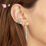 925 Sterling Silver Crystal Rainbow Long Earrings Stud Wedding Jewelry