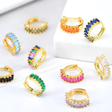 925 Silver Colorful Crystal Hoop Earrings 9mm for Women Party Jewelry