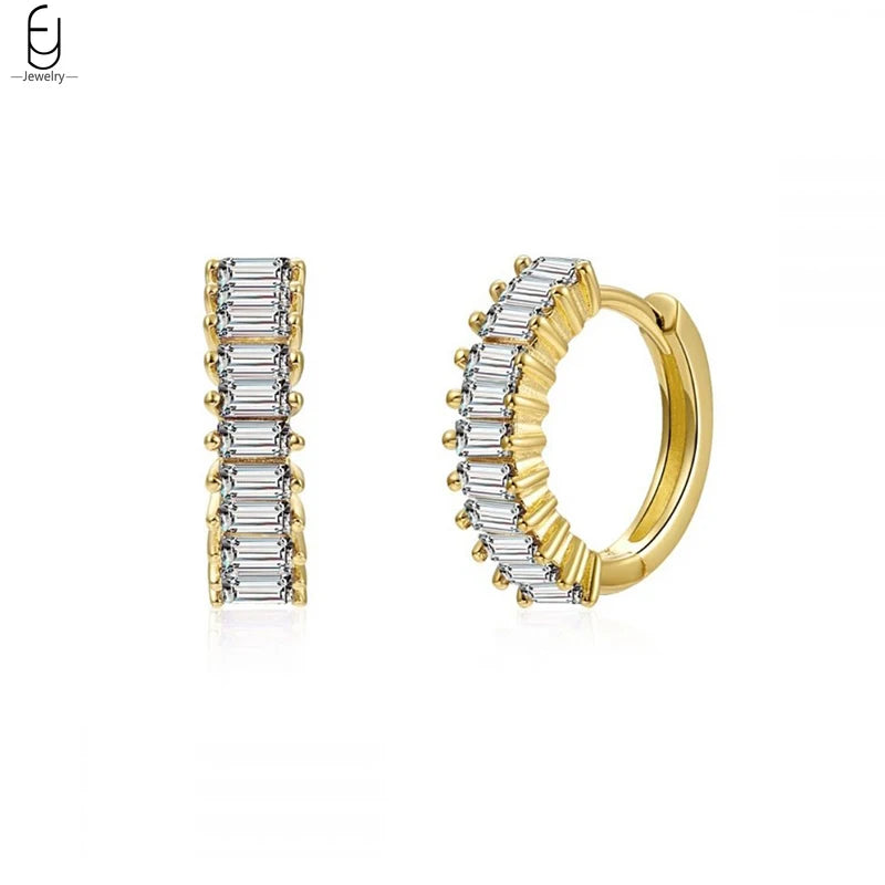 925 Silver Colorful Crystal Hoop Earrings 9mm for Women Party Jewelry