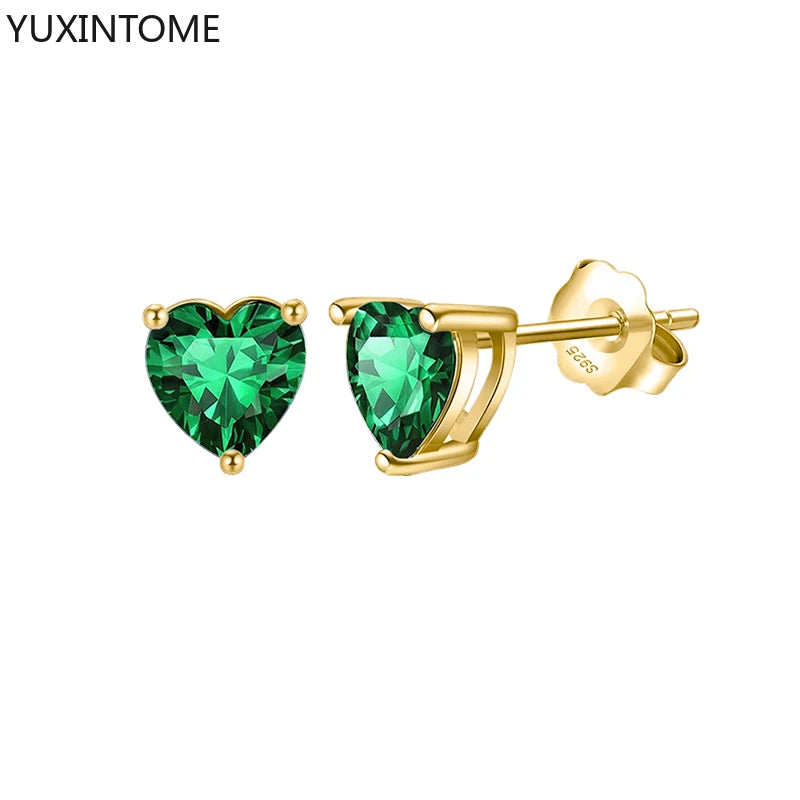 925 Silver Colorful Crystal Small Stud Earrings Women Star/Heart Piercing