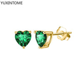925 Silver Colorful Crystal Small Stud Earrings Women Star/Heart Piercing