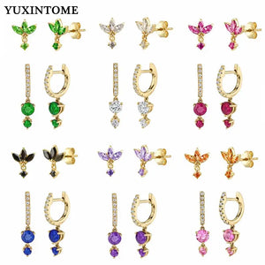 925 Silver Crystal Zircon Hoop Earrings Golden Party Jewelry Women Gift