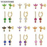 925 Silver Crystal Zircon Hoop Earrings Golden Party Jewelry Women Gift