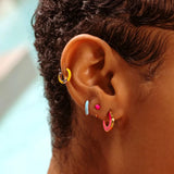 925 Silver Colorful Enamel Stud Earrings Geometry C Shape Piercing
