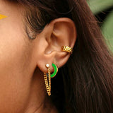 925 Silver Colorful Enamel Stud Earrings Geometry C Shape Piercing