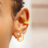 925 Silver Colorful Enamel Stud Earrings Geometry C Shape Piercing