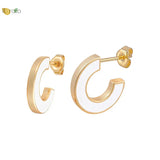 925 Silver Colorful Enamel Stud Earrings Geometry C Shape Piercing